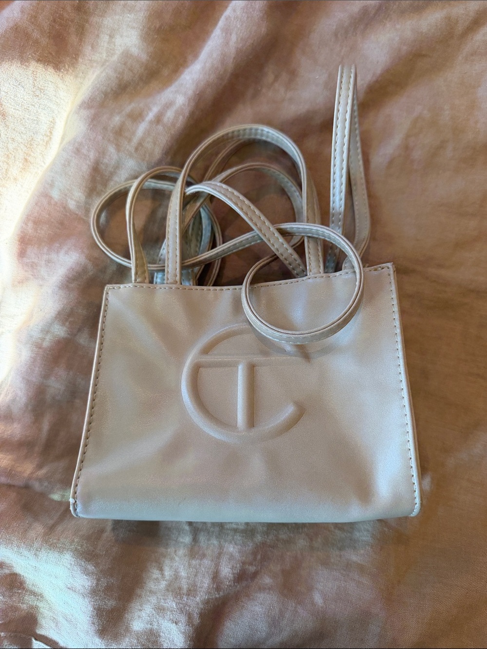 TELFAR small Leather Crossbody Bag in Light Beige